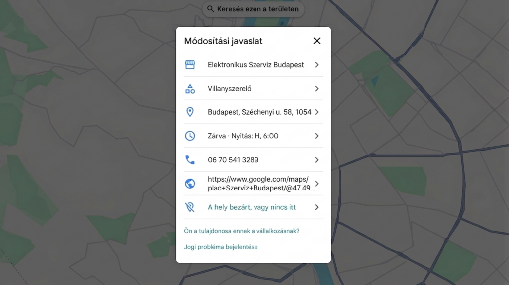 Létező Google cégprofil igénylése.